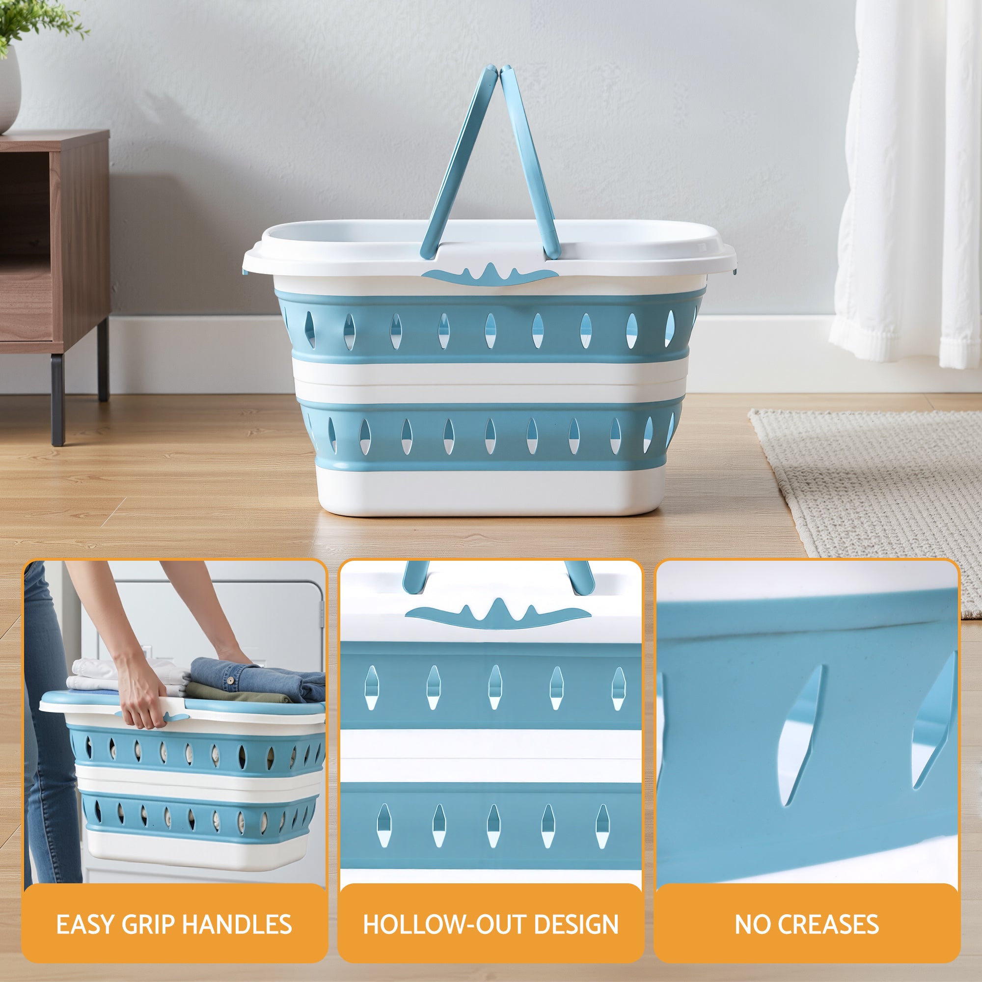 Artiss Laundry Basket Hamper Large Foldable Washing Clothes Storage Organiser Blue