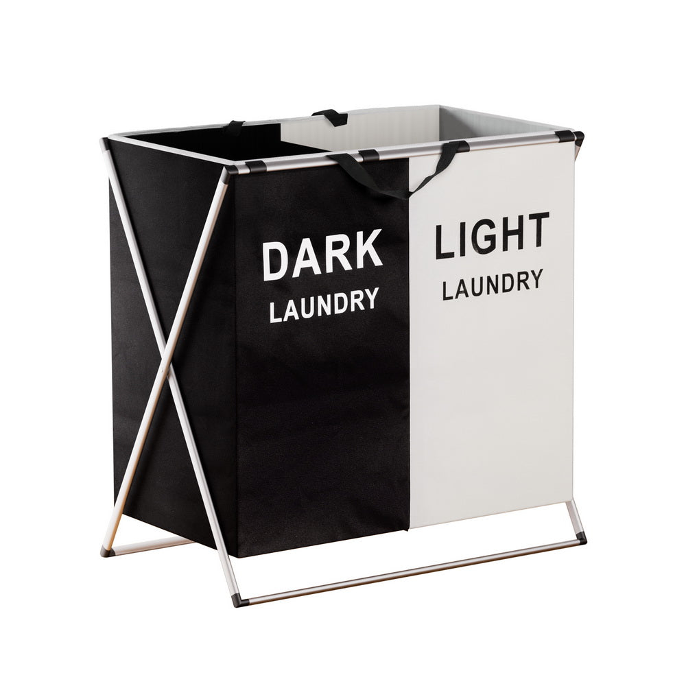 Artiss Large Foldable Laundry Basket 2 Sections Black/White