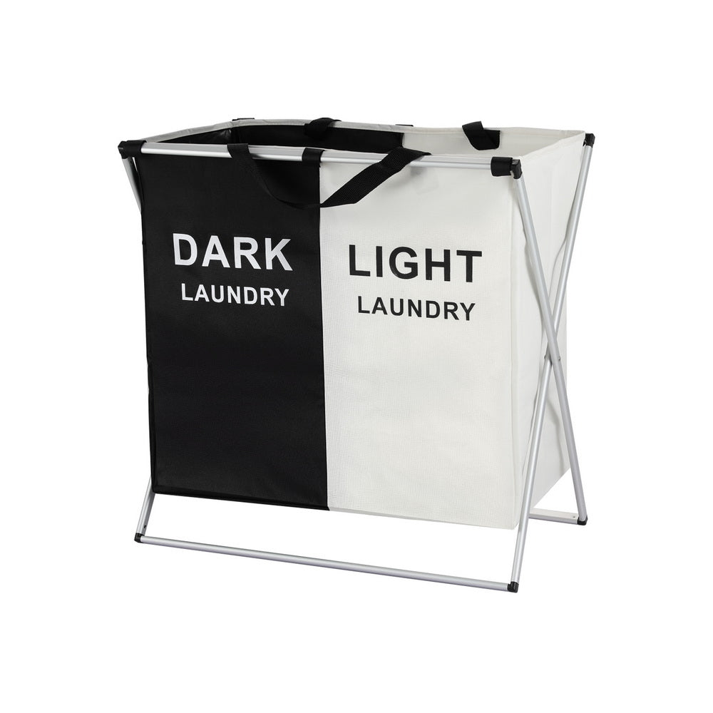 Artiss Large Foldable Laundry Basket 2 Sections Black/White