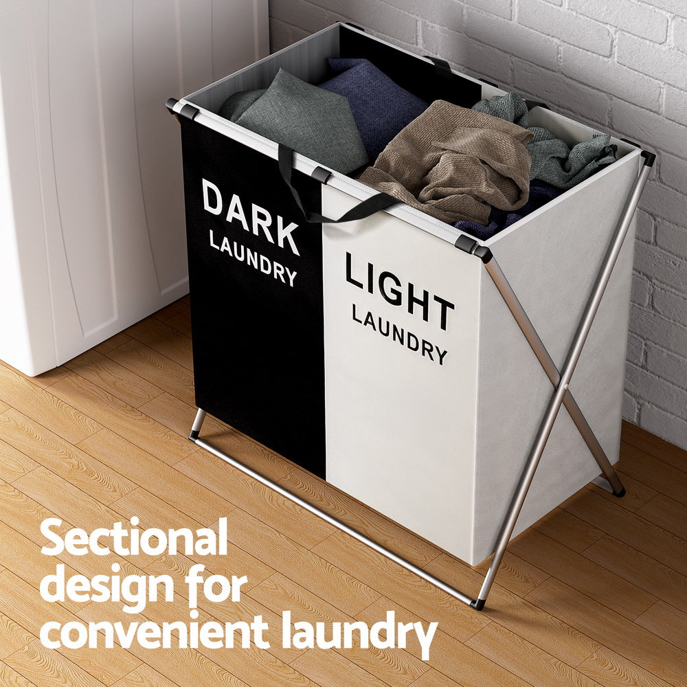 Artiss Large Foldable Laundry Basket 2 Sections Black/White