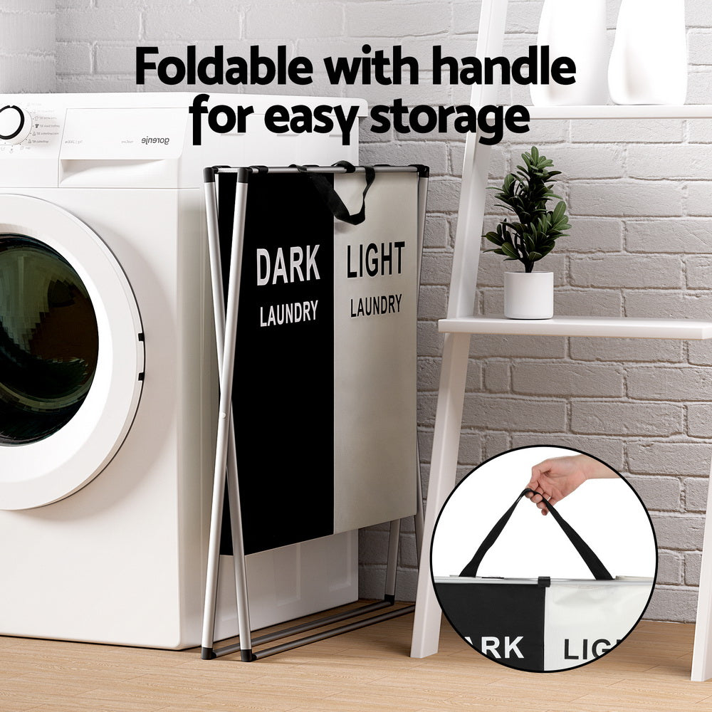 Artiss Large Foldable Laundry Basket 2 Sections Black/White