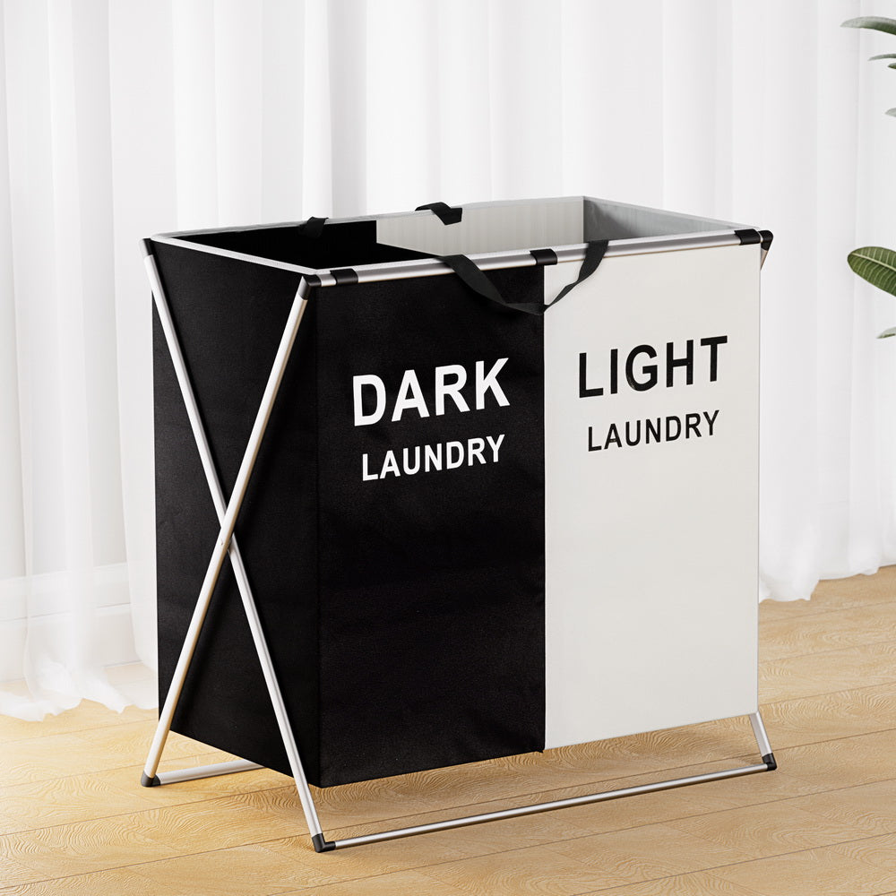 Artiss Large Foldable Laundry Basket 2 Sections Black/White