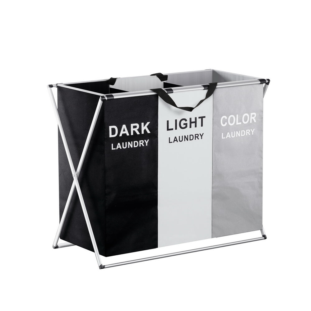 Artiss Large Foldable Laundry Hamper 3 Sections Black/White/Grey