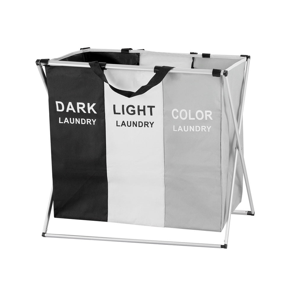 Artiss Large Foldable Laundry Hamper 3 Sections Black/White/Grey