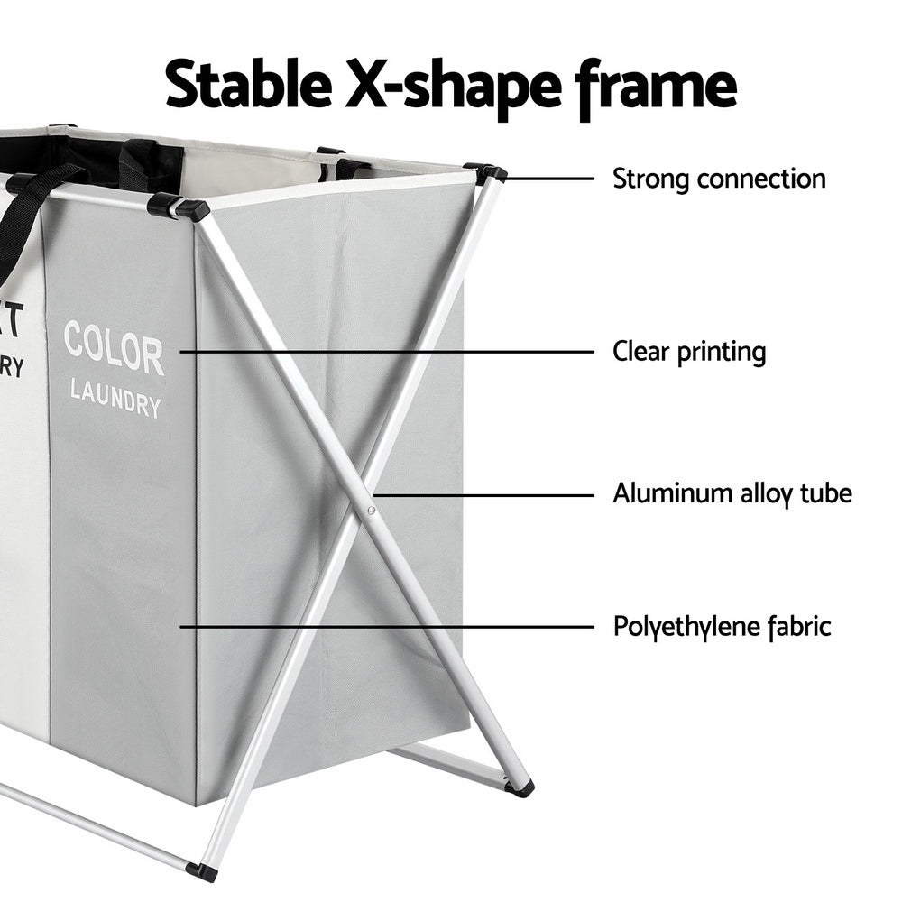 Artiss Large Foldable Laundry Hamper 3 Sections Black/White/Grey