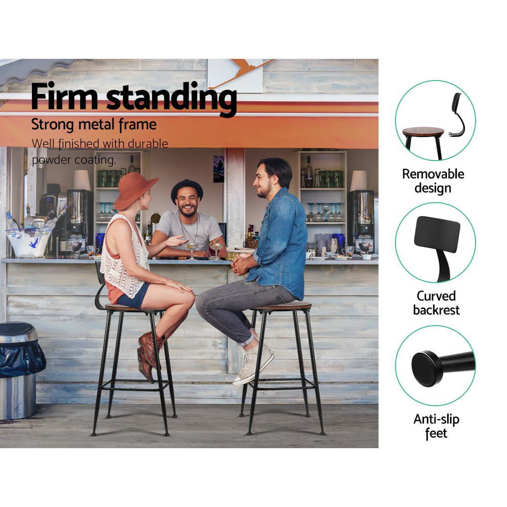 Alex 2x Bar Stools Vintage Metal Dark Brown Black