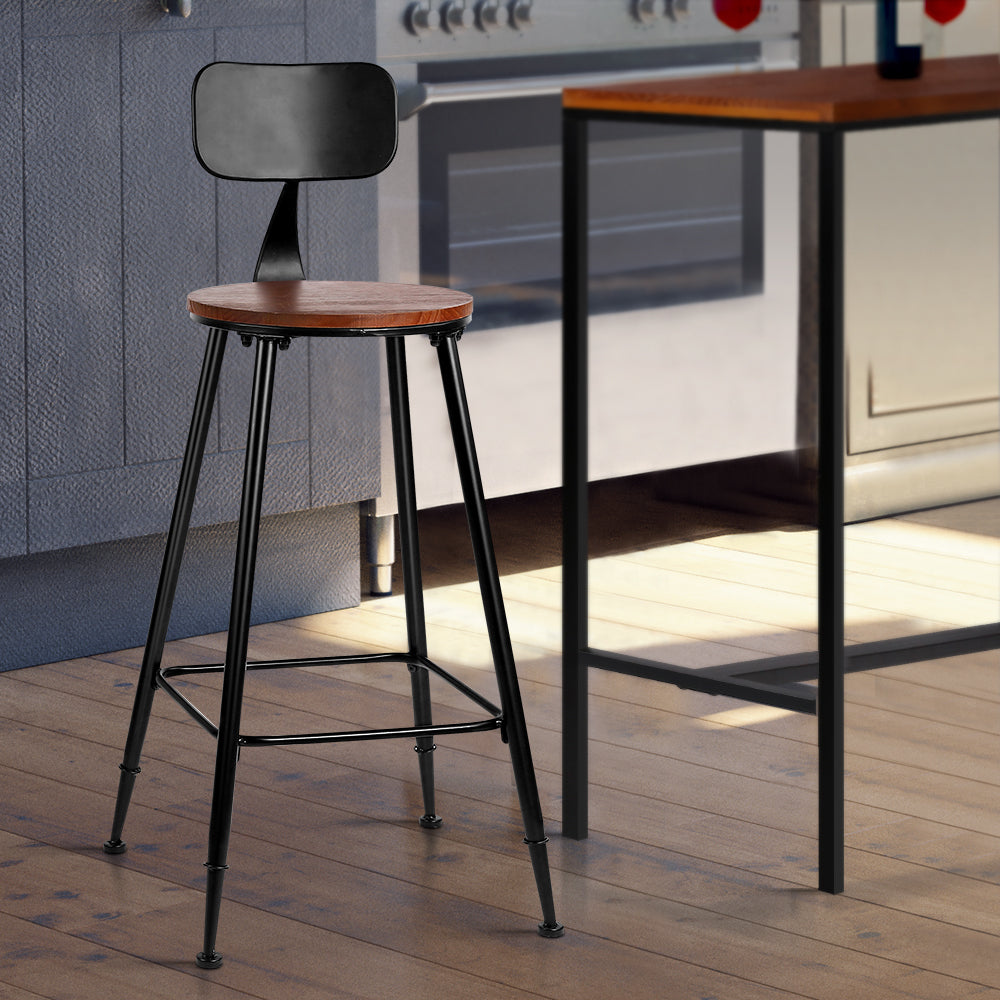 Alex 2x Bar Stools Vintage Metal Dark Brown Black