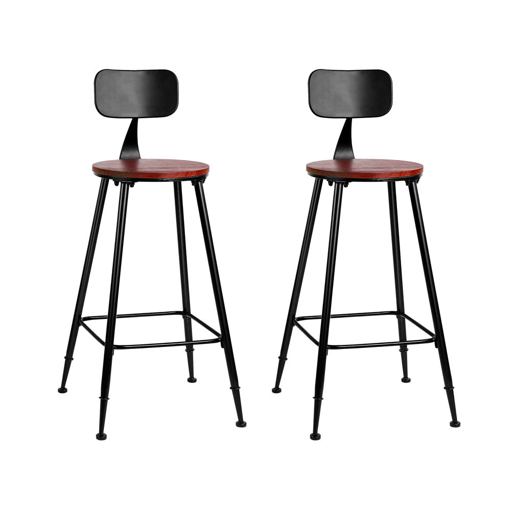 Alex 2x Bar Stools Vintage Metal Dark Brown Black