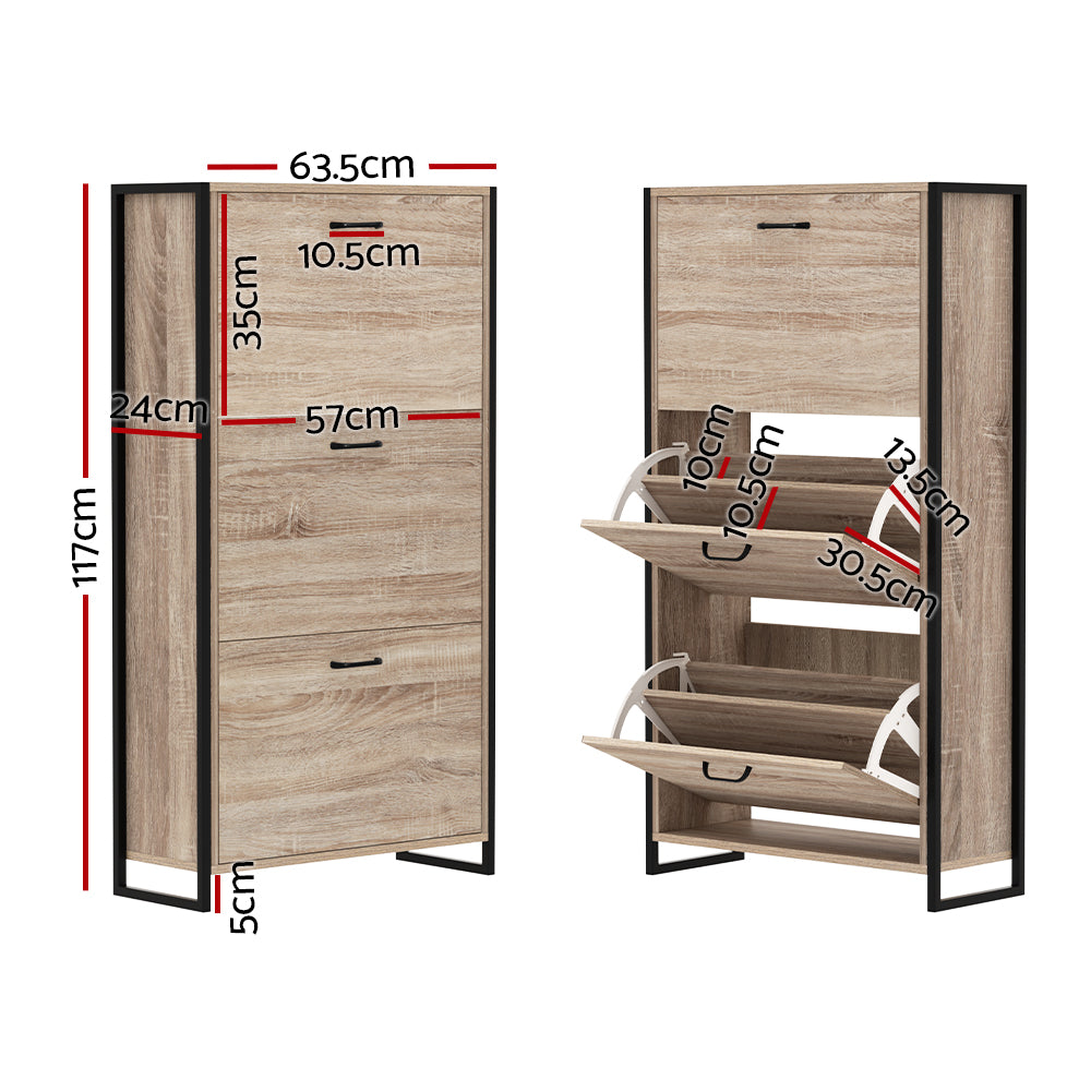 Tim Shoe Rack Cabinet Adjustable Shelves 24 Pairs Wood