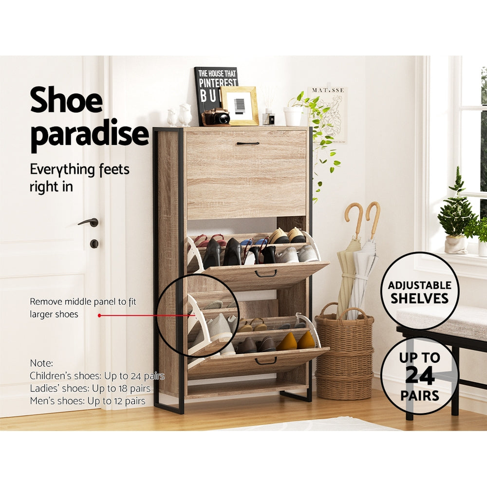 Tim Shoe Rack Cabinet Adjustable Shelves 24 Pairs Wood