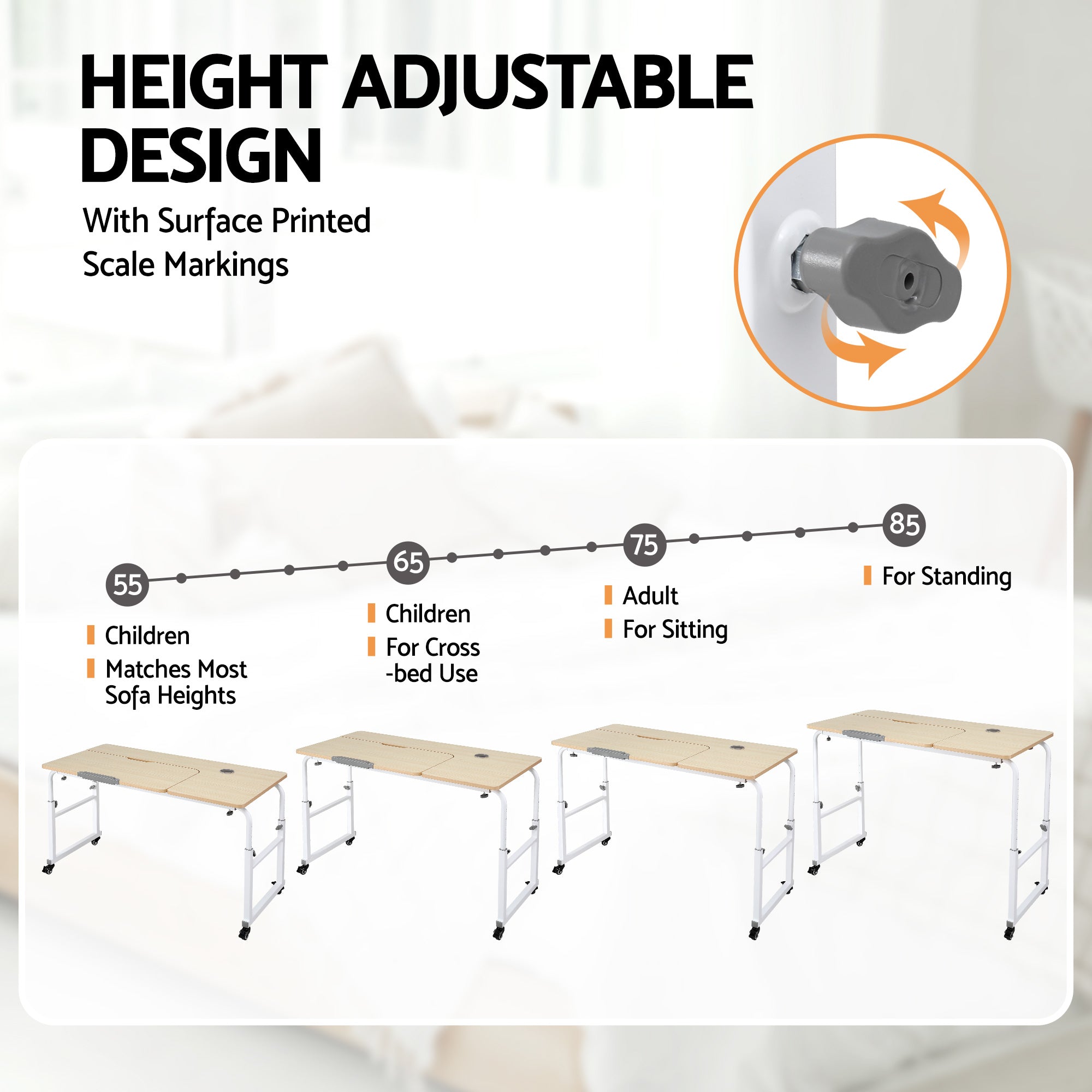 Artiss Mobile Laptop Desk Overbed Table Adjustable Computer Stand Bedside Cart