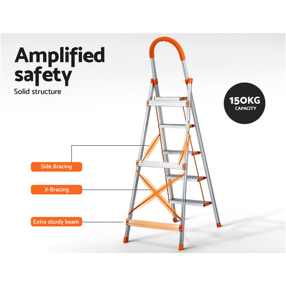 Giantz 5 Step Ladder Folding Aluminium Lightweight Non-Slip