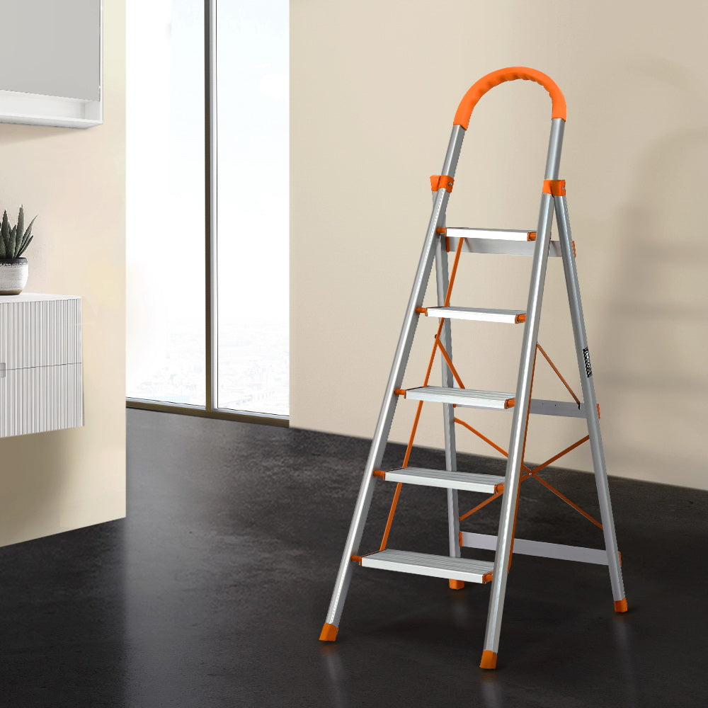 Giantz 5 Step Ladder Folding Aluminium Lightweight Non-Slip