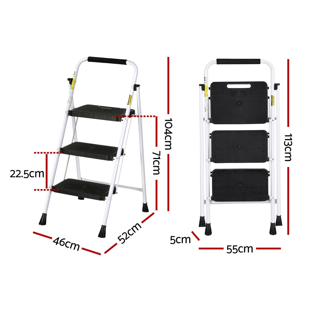 Giantz 3 Step Ladder Multi-Purpose Folding Steel Light Weight Platform