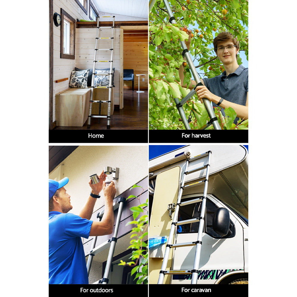 Giantz 2.6M Telescopic Ladder Aluminium Extension Adjustable Silver