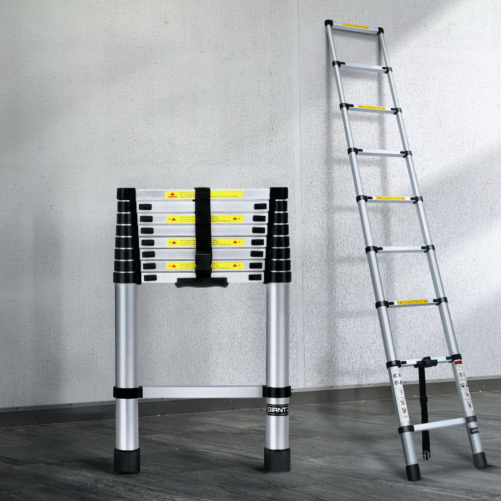 Giantz 2.6M Telescopic Ladder Aluminium Extension Adjustable Silver