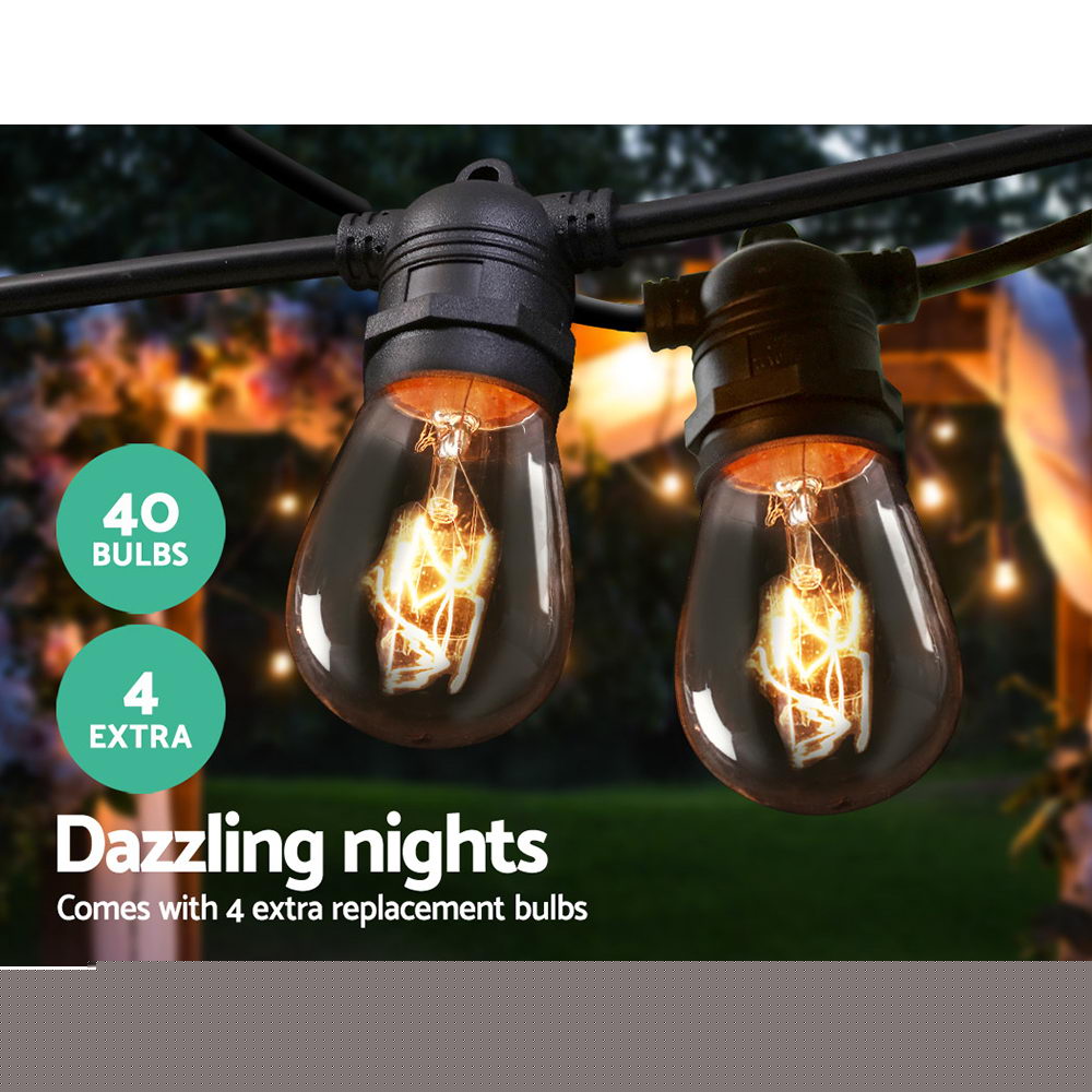 Jingle Jollys 38m LED Festoon String Lights Outdoor Waterproof Garden Decor