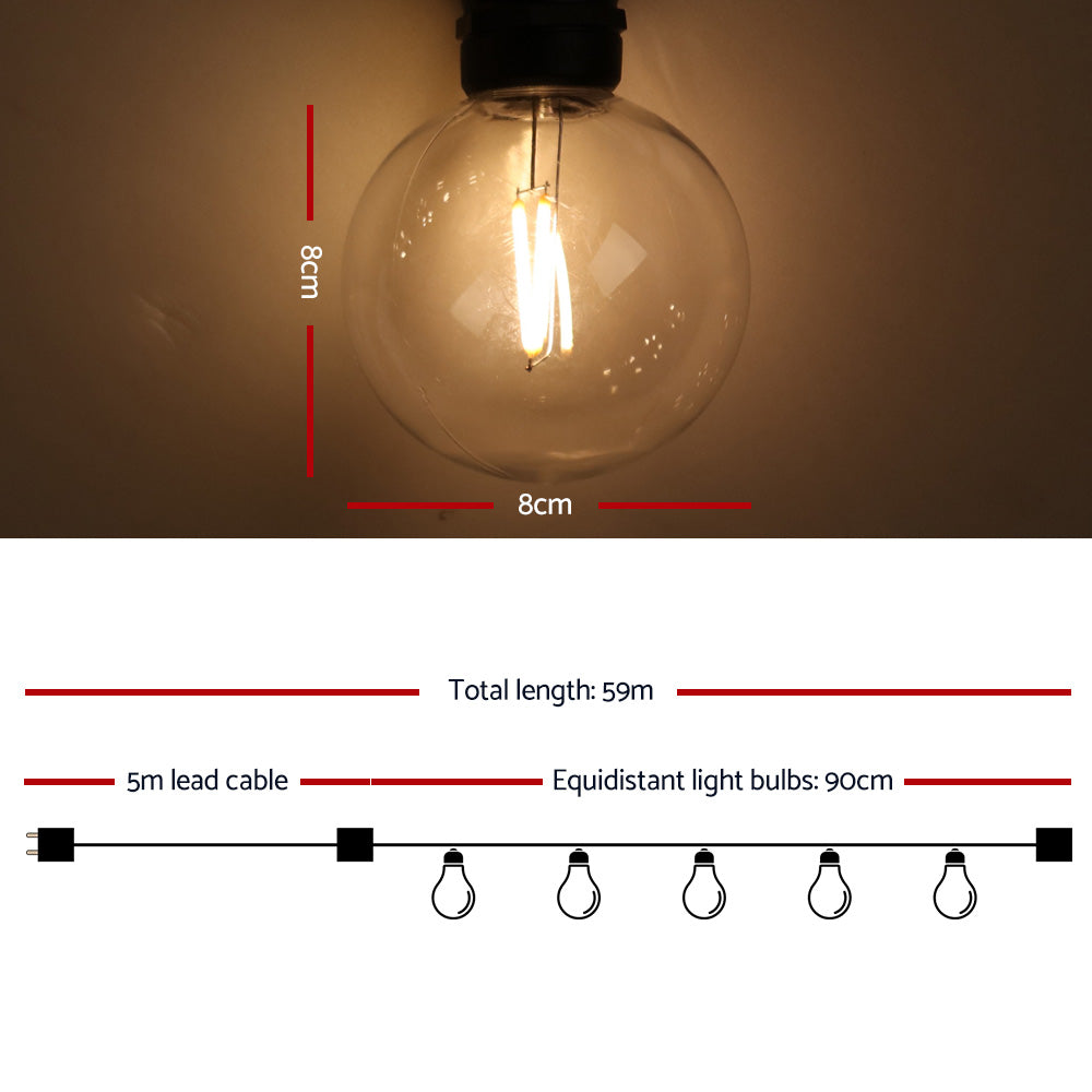 Jingle Jollys 59m LED Festoon String Lights Outdoor Party Wedding