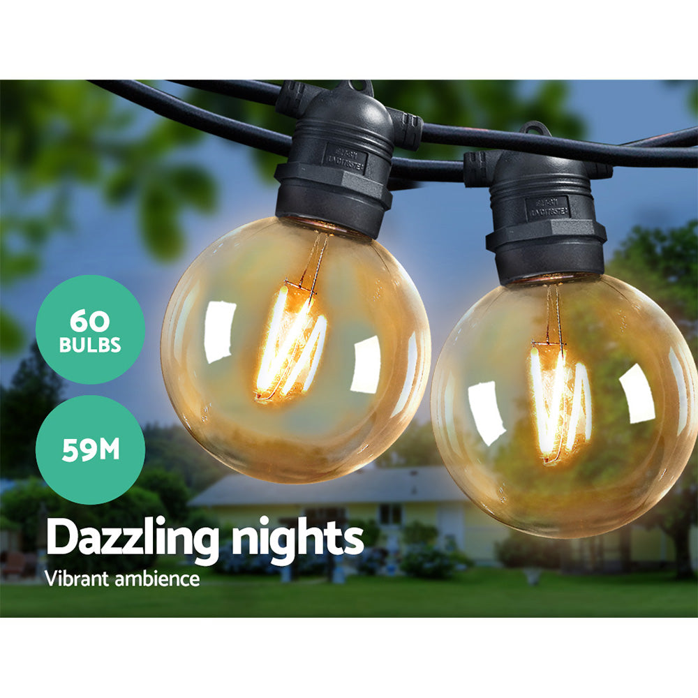 Jingle Jollys 59m LED Festoon String Lights Outdoor Party Wedding