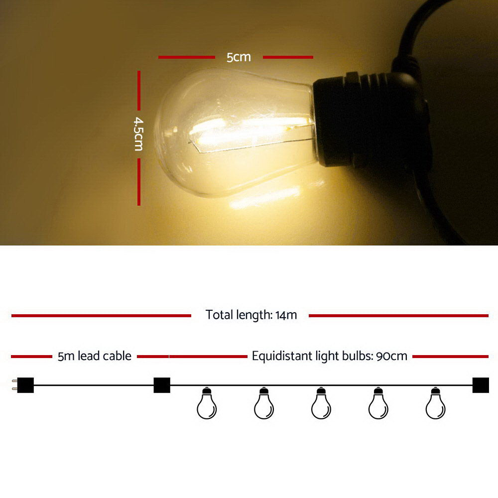 Jingle Jollys 14m LED Festoon String Lights Outdoor Waterproof