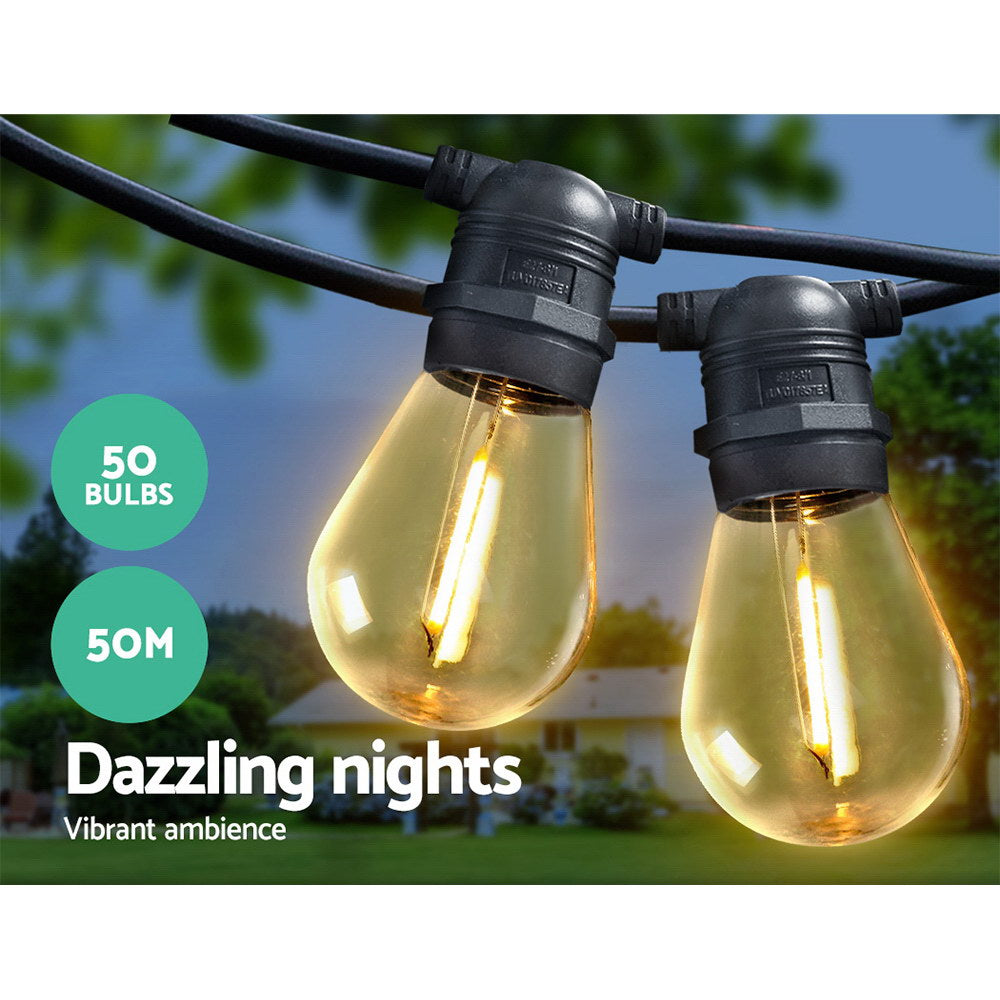 50m LED Festoon String Lights Outdoor Garden Wedding Party IP44