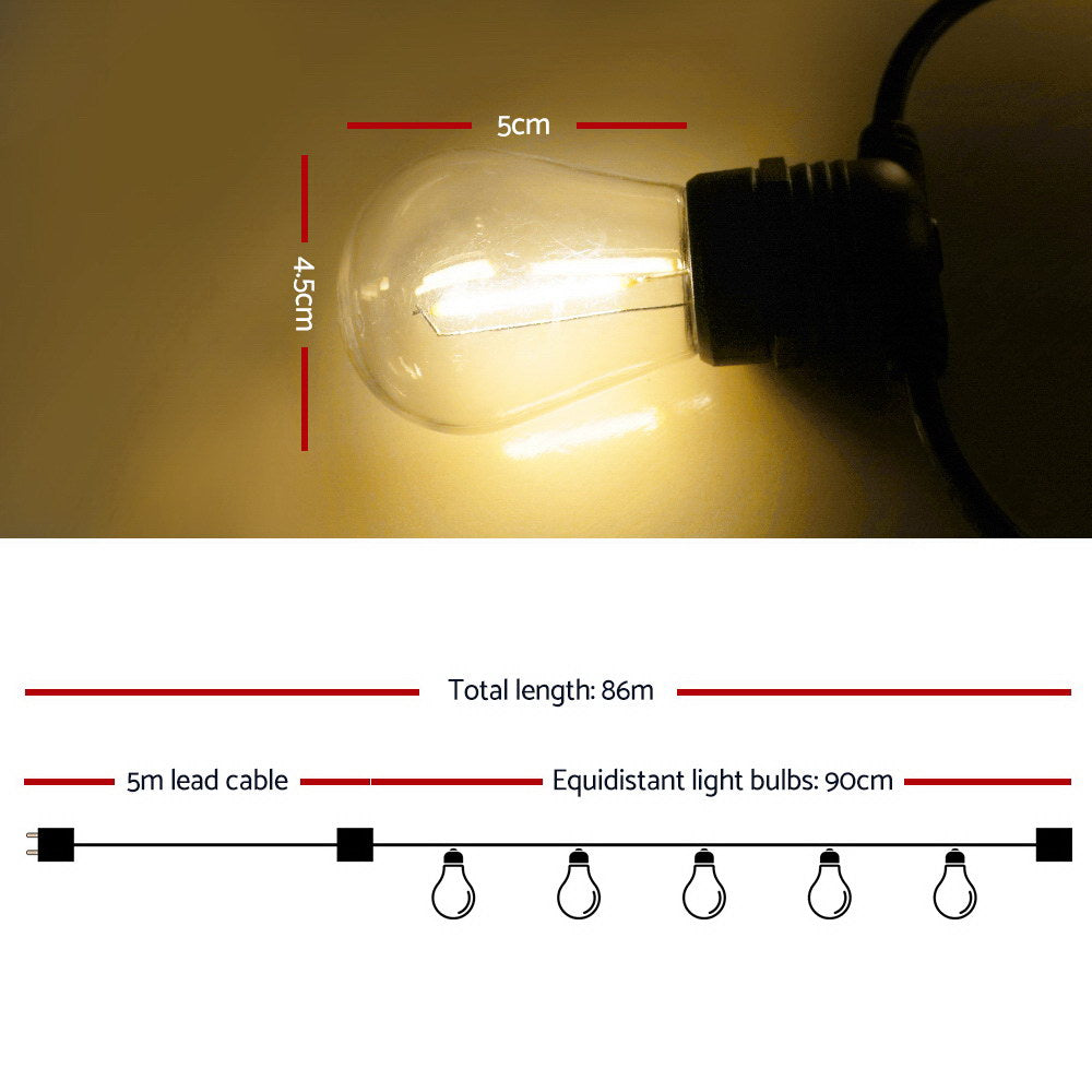 Jingle Jollys 86m LED Festoon String Lights Outdoor Christmas Wedding Party