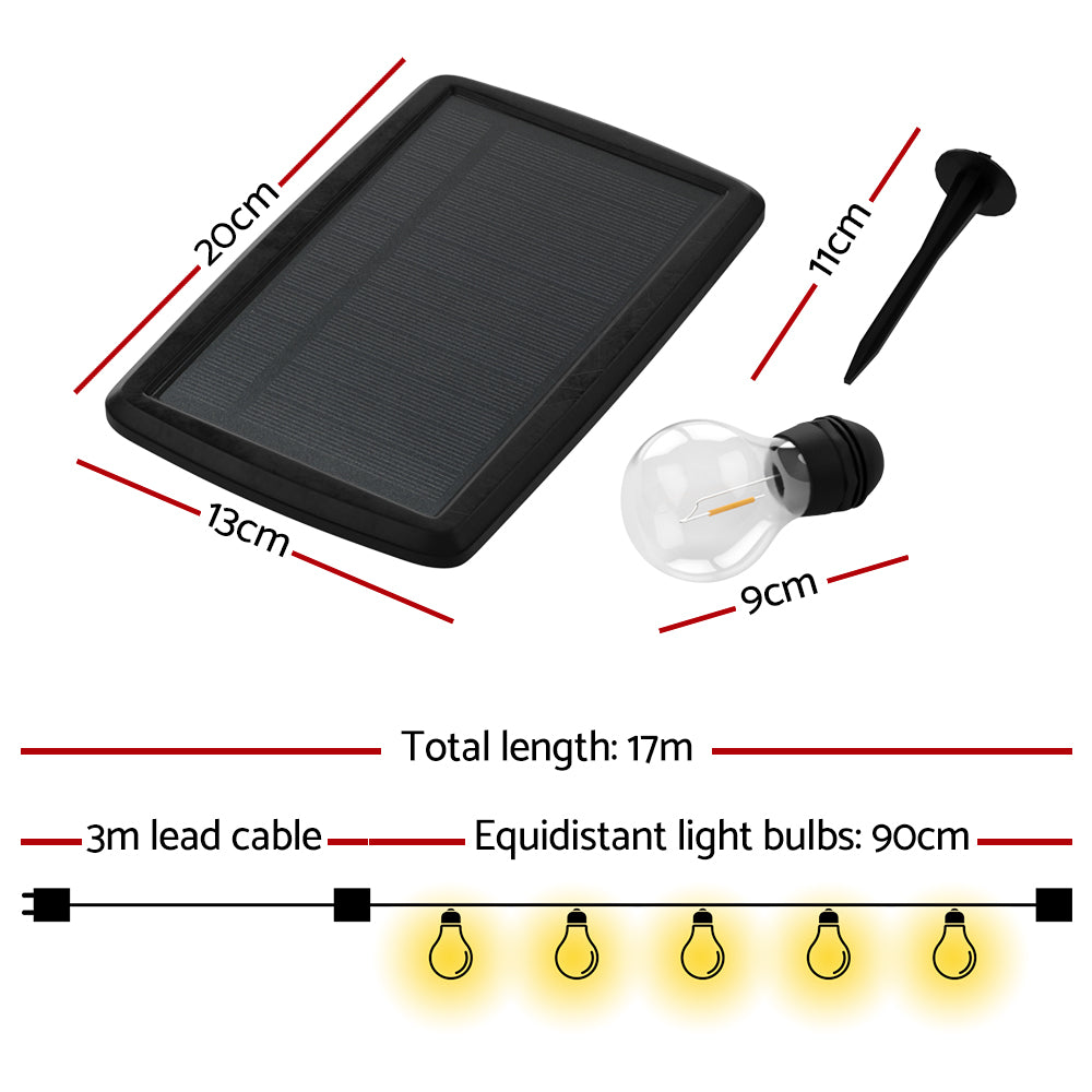 Solar Festoon String Lights 34m Outdoor LED Warm White 2pcs