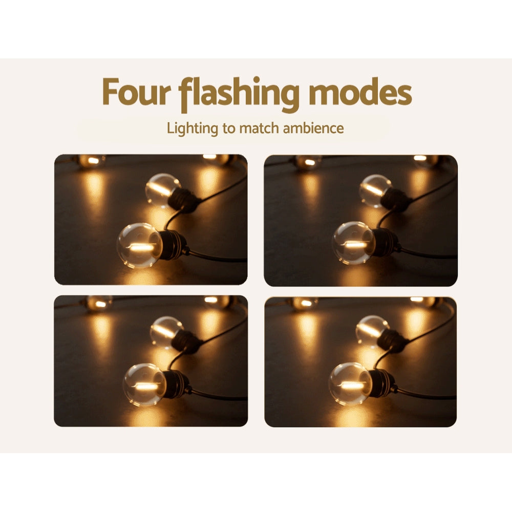 Solar Festoon String Lights 34m LED Outdoor/Indoor Warm White 2 Pack