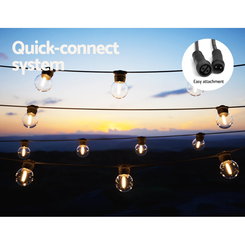 Solar Festoon String Lights 34m LED Outdoor/Indoor Warm White 2 Pack