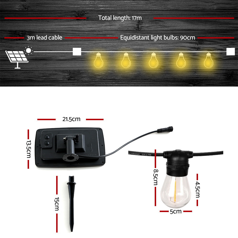 Solar Festoon Lights 17m LED String Warm White Outdoor Party Decor