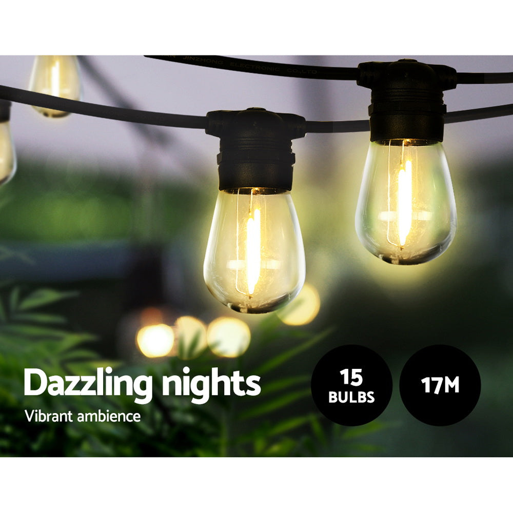 Solar Festoon Lights 17m LED String Warm White Outdoor Party Decor