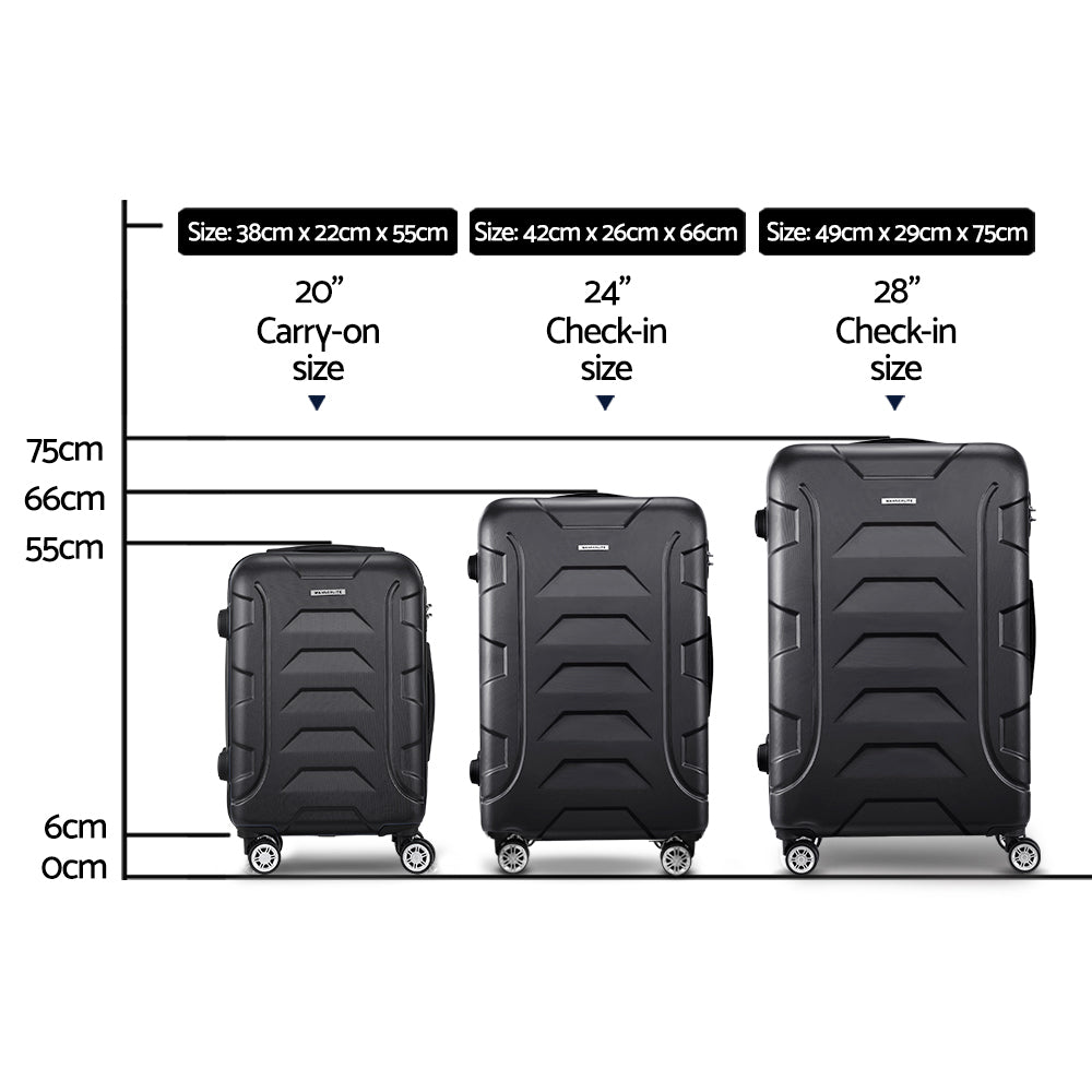 Wanderlite 3-Piece Luggage Set 20-24-28 Inch Hard Shell Spinner Black