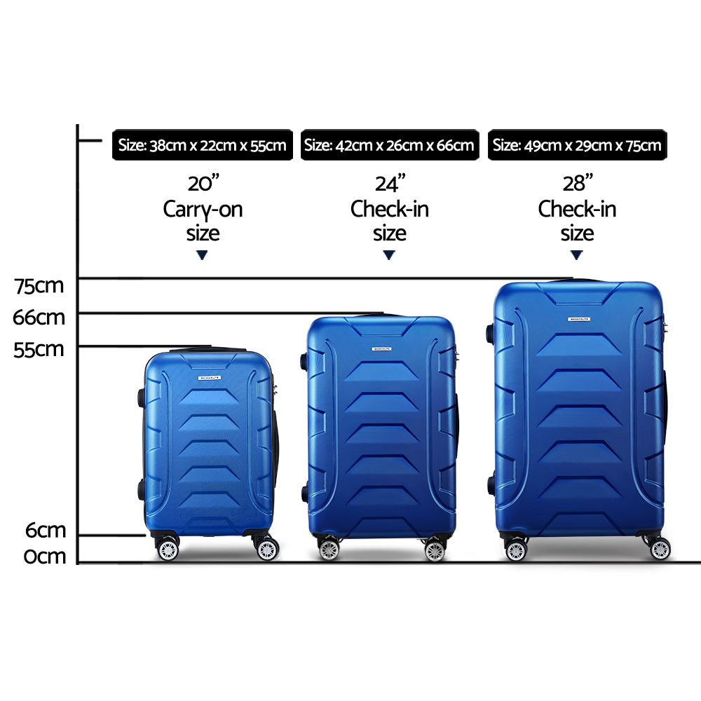 Wanderlite 3-Piece Luggage Set TSA Lock Spinner Blue