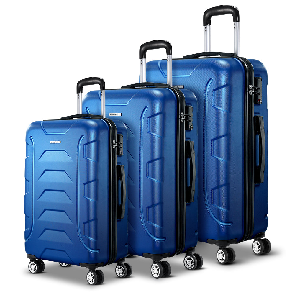Wanderlite 3-Piece Luggage Set TSA Lock Spinner Blue