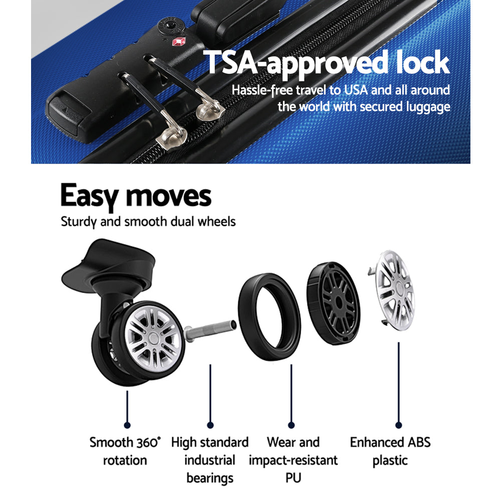 Wanderlite 3-Piece Luggage Set TSA Lock Spinner Blue