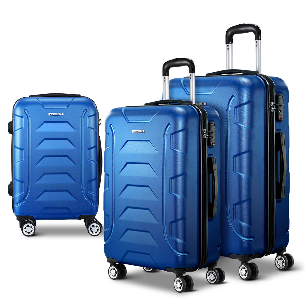 Wanderlite 3-Piece Luggage Set TSA Lock Spinner Blue