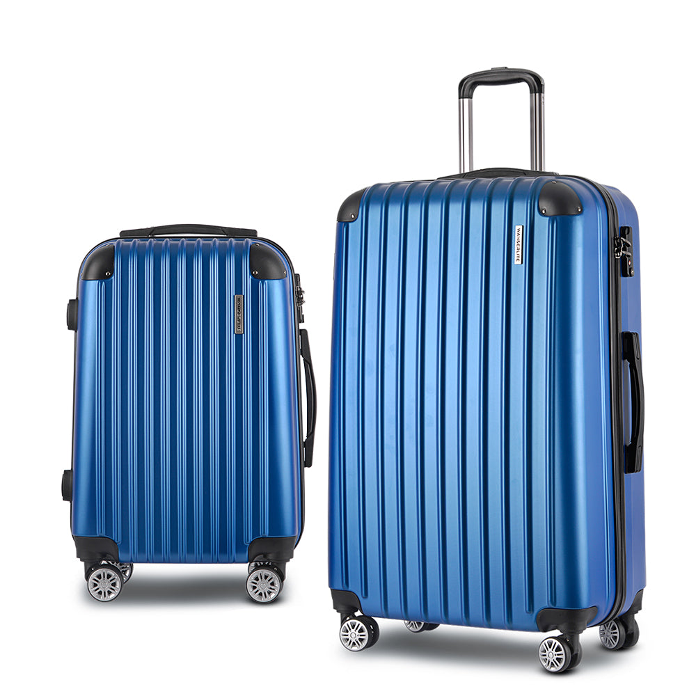 Wanderlite 2-Piece Luggage Set 20" 28" TSA Lock Spinner Hard Shell Blue