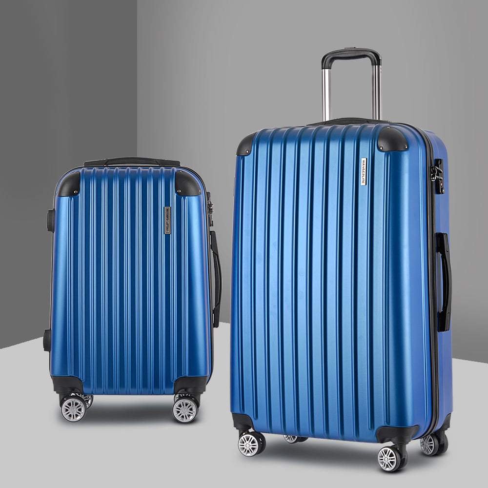 Wanderlite 2-Piece Luggage Set 20" 28" TSA Lock Spinner Hard Shell Blue