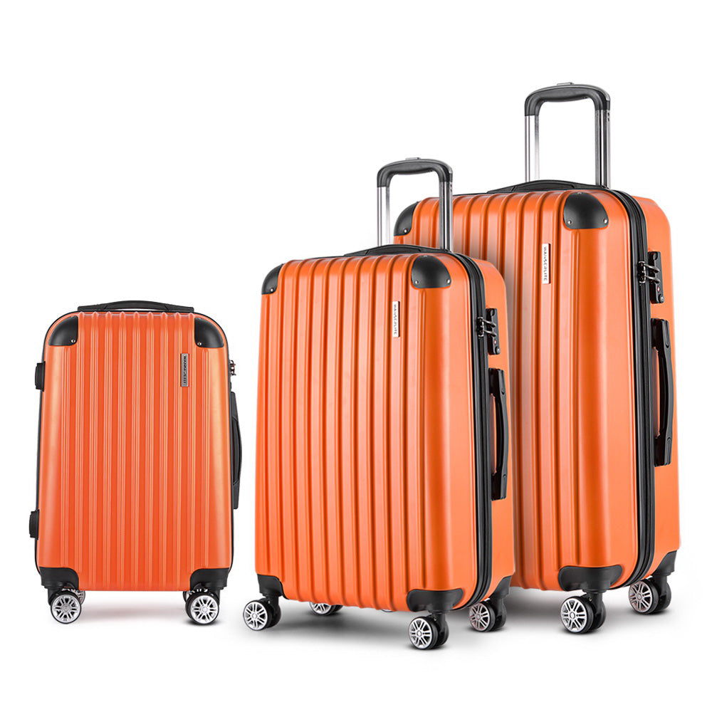 Wanderlite 3-Piece Luggage Set TSA Lock Spinner Hard Shell Orange