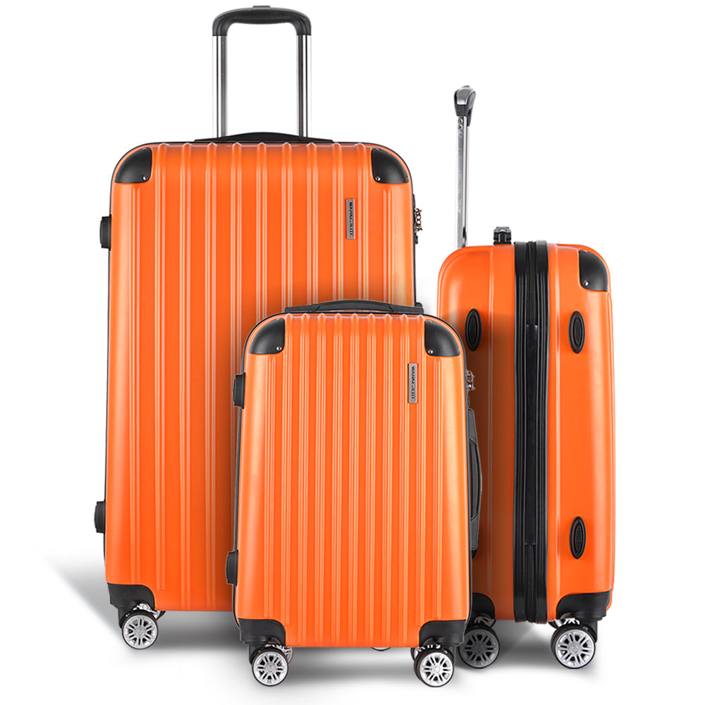 Wanderlite 3-Piece Luggage Set TSA Lock Spinner Hard Shell Orange