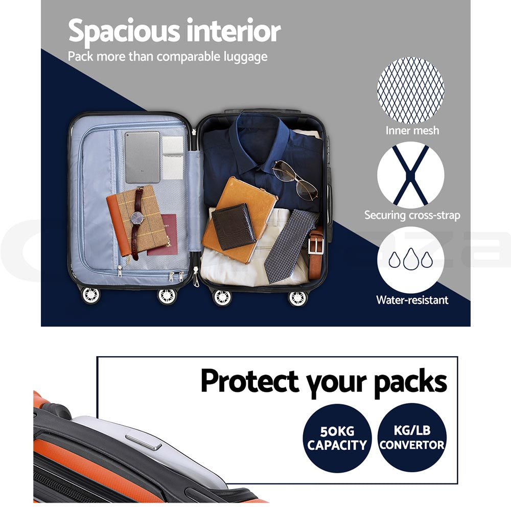 Wanderlite 3-Piece Luggage Set TSA Lock Spinner Hard Shell Orange