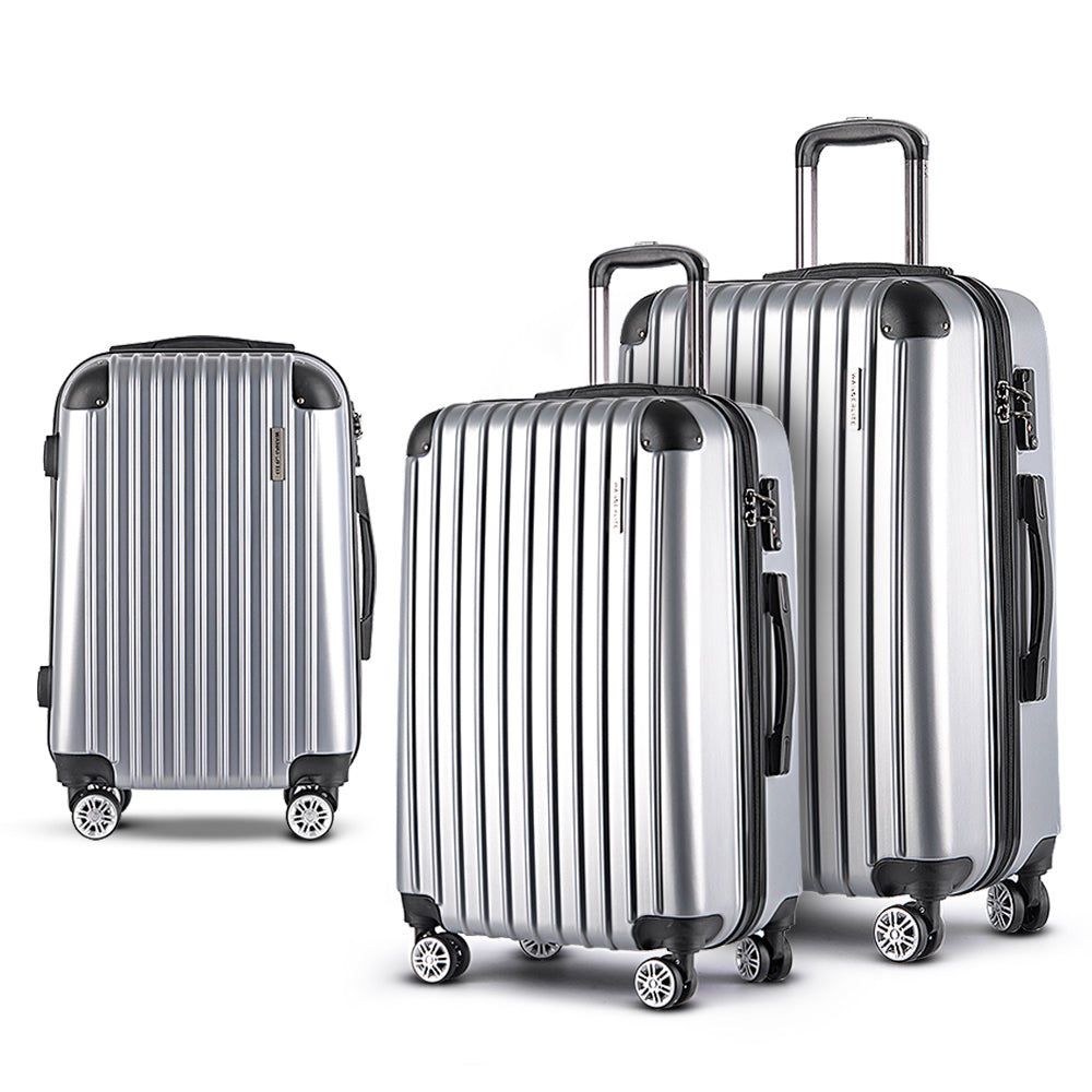 Wanderlite Silver Luggage Set 3-Piece Hard Shell Spinner with TSA Locks
