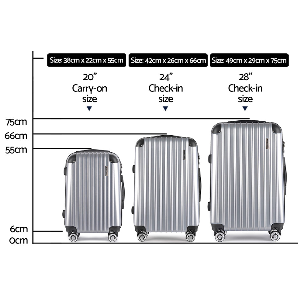 Wanderlite Silver Luggage Set 3-Piece Hard Shell Spinner with TSA Locks