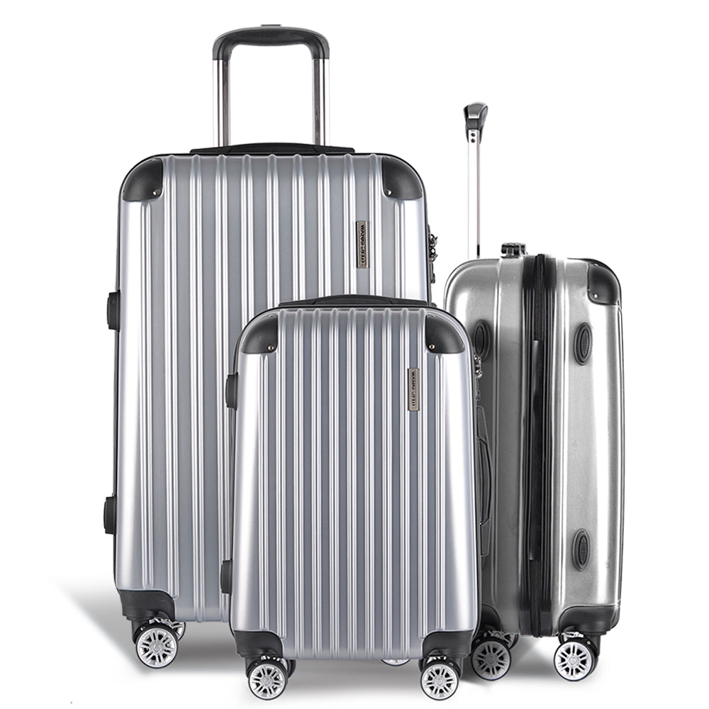 Wanderlite Silver Luggage Set 3-Piece Hard Shell Spinner with TSA Locks