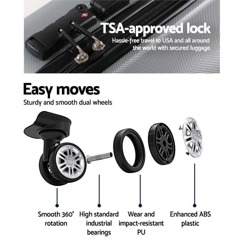 Wanderlite Silver Luggage Set 3-Piece Hard Shell Spinner with TSA Locks