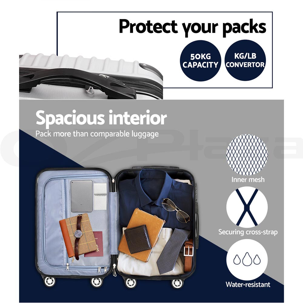 Wanderlite Silver Luggage Set 3-Piece Hard Shell Spinner with TSA Locks