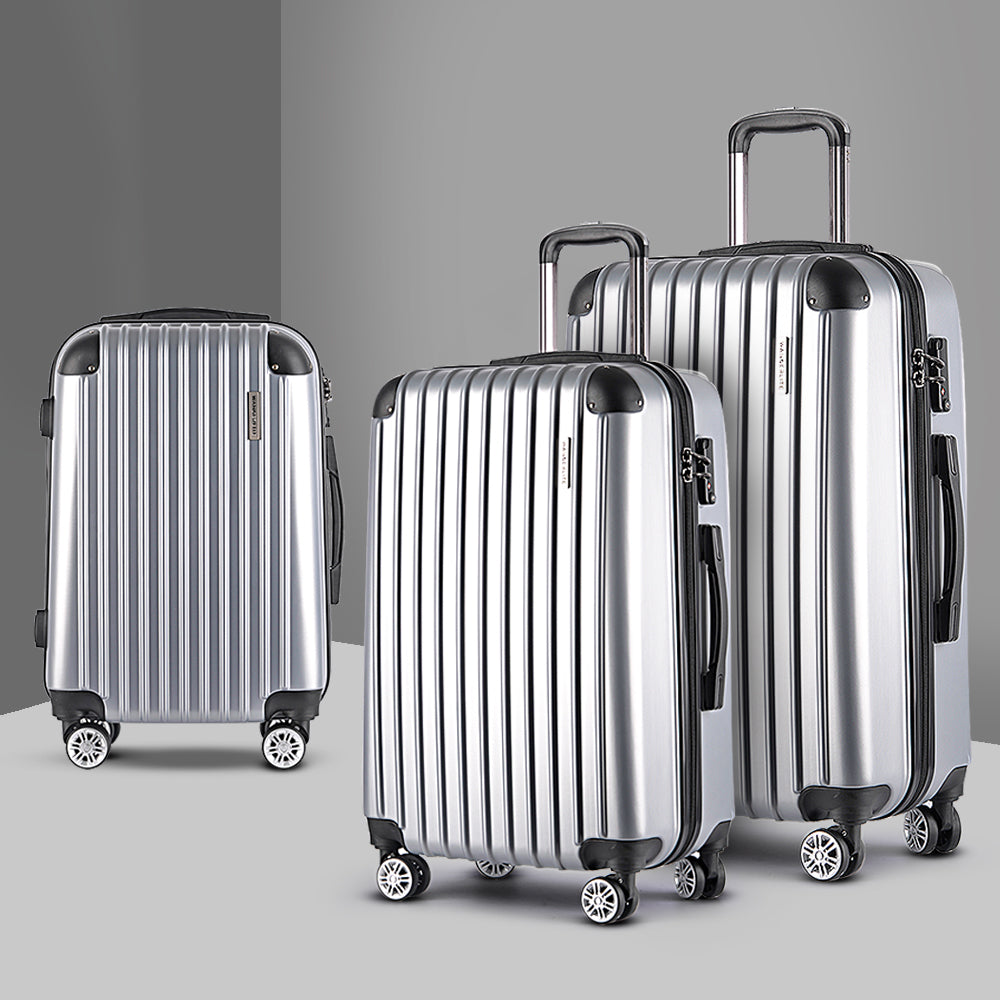Wanderlite Silver Luggage Set 3-Piece Hard Shell Spinner with TSA Locks