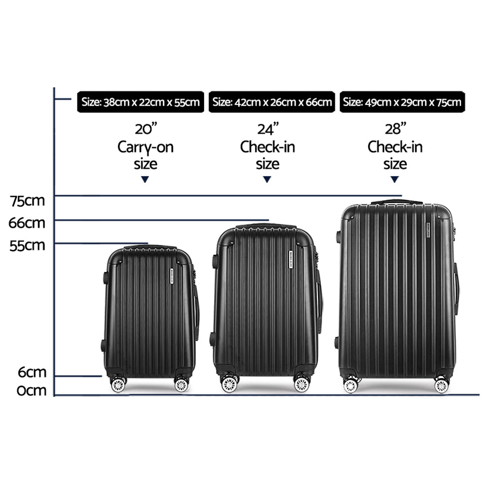 Wanderlite 3-Piece Luggage Set 20-24-28 Inch Hard Shell Suitcases Black