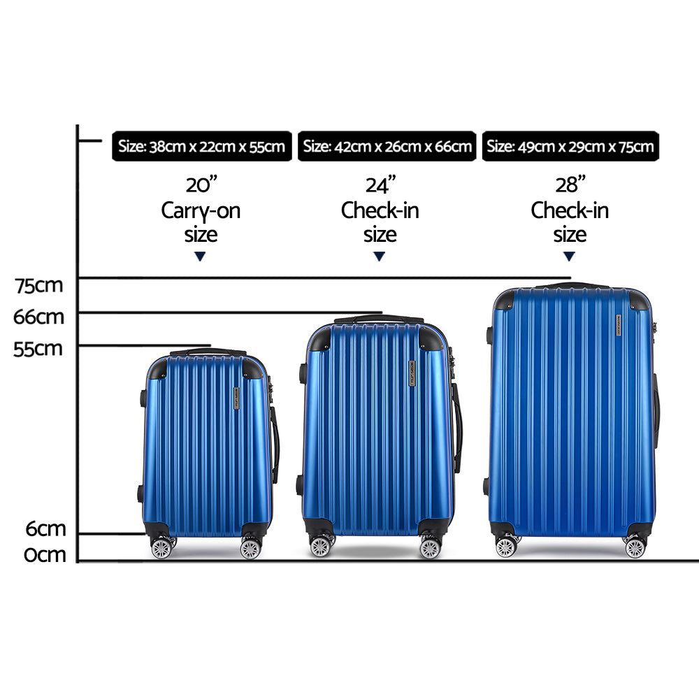 Wanderlite 3-Piece Luggage Set 20-24-28 Inch Hard Shell Blue