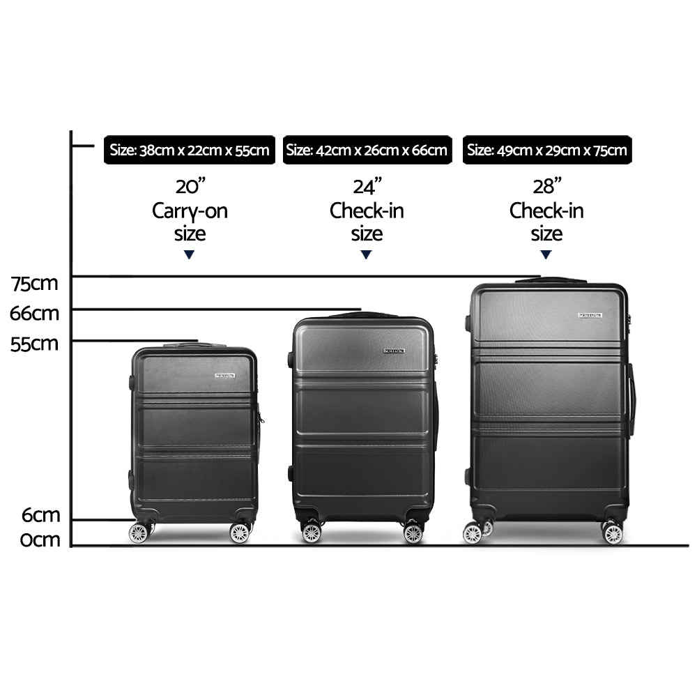 Wanderlite 3-Piece Luggage Set TSA Lock Spinner Hard Shell Black